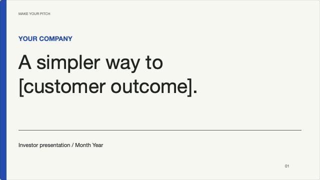 MoSlide pitch template, with Helvetica Neue typography and a blue rule